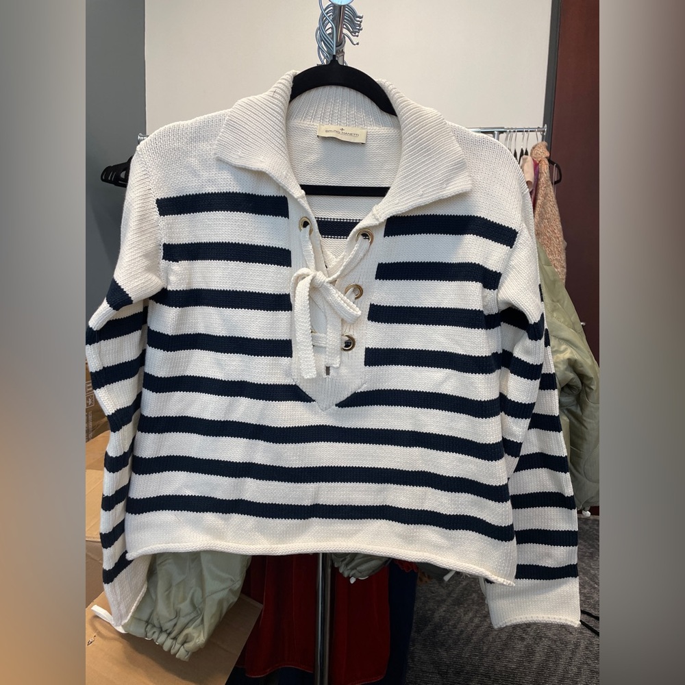 bruno manetti striped nautical lace up sweater